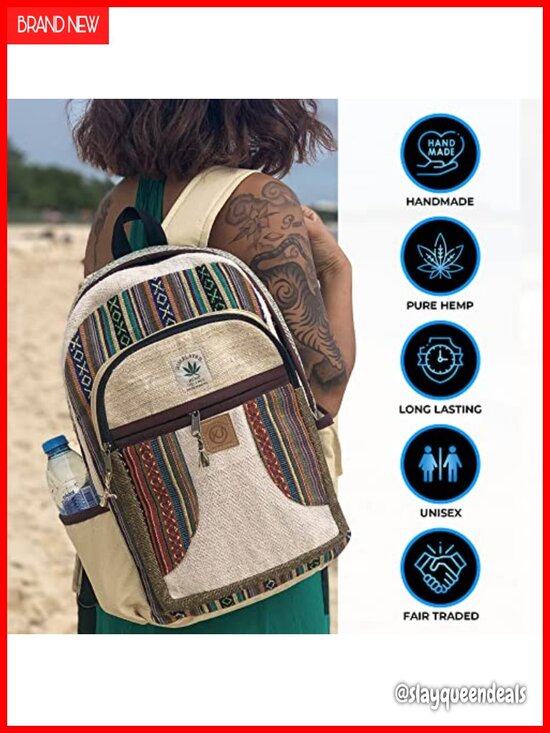 Handmade Hemp Nepal Backpack Multi Pocket Laptop Large main image 6